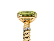 Rope Engagement Ring Setting for Fancy Yellow Emerald Cut Center with Accent Shoulders and Prong Head in Yellow Gold