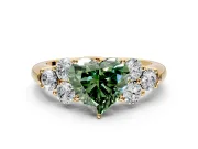 Cluster Engagement Ring Setting for Fancy Green Heart-Shaped Center with Round Cut Accent Frame and Prong Head in Yellow Gold