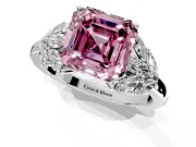 Leaf Cluster Engagement Ring Setting for Fancy Pink Asscher Cut Center with Marquise Accents and Prong Head in White Gold