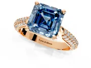 Solitaire Engagement Ring Setting for Fancy Blue Asscher Cut Center with Multi-Row Accents and Prong Head in Rose Gold