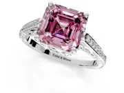 Cathedral Engagement Ring Setting for Fancy Pink Asscher Cut Center with Antique-Style Pave Band and Prong Head in White Gold