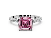 Solitaire Engagement Ring Setting for Fancy Pink Asscher Cut Center with Micro Pave Band and Prong Head in Sterling Silver