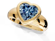 Solitaire Engagement Ring Setting for Fancy Blue Heart-Shaped Center with Wide Band and Bezel Head in Yellow Gold