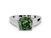 Solitaire Engagement Ring Setting for Fancy Green Cushion Cut Center with Tapered Split Shoulders and Prong Head in Sterling Silver