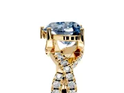 Solitaire Engagement Ring Setting for Fancy Blue Heart-Shaped Center with Narrow Twist Pave Band and Prong Head in Yellow Gold
