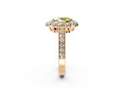 Halo Engagement Ring Setting for Fancy Yellow Oval Center with Milgrain Channel Band and Prong Head in Rose Gold