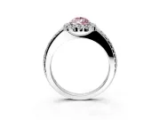 Pave Halo Engagement Ring Setting for Fancy Pink Pear-Shaped Center with Single Row Pave Band and Prong Head in Platinum
