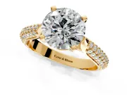 Solitaire Engagement Ring Setting for Round Cut Center with Multi-Row Accents and Prong Head in Yellow Gold