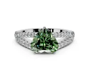 Solitaire Engagement Ring Setting for Fancy Green Heart-Shaped Center with Pave Split Shank and Prong Head in Sterling Silver