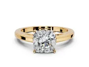 Solitaire Engagement Ring Setting for Cushion Cut Center with Flat-Sided Plain Band and Prong Head in Yellow Gold