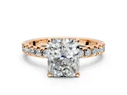 Solitaire Engagement Ring Setting for Radiant Cut Center with Large Accents and Prong Head in Rose Gold
