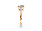 3 Stone Engagement Ring Setting for Oval Center with Baguette Accents and Prong Head in Rose Gold