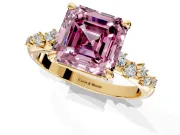 Solitaire Engagement Ring Setting for Fancy Pink Asscher Cut Center with Trailing Leaf Accent Band and Prong Head in Yellow Gold