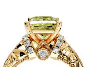 Solitaire Engagement Ring Setting for Fancy Yellow Princess Cut Center with Filigree Accent Basket and Prong Head in Yellow Gold