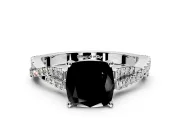 Solitaire Engagement Ring Setting for Fancy Black Cushion Cut Center with Twisted Pave Split Shank and Prong Head in Sterling Silver
