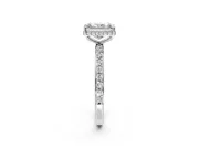Hidden Halo Engagement Ring Setting for Radiant Cut Center with Pave Band and Prong Head in Sterling Silver