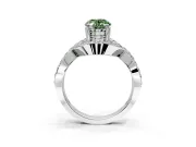 Halo Engagement Ring Setting for Fancy Green Oval Center with Pave Infinity Twist Band and Prong Head in Platinum