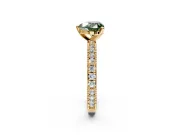 Solitaire Engagement Ring Setting for Fancy Green Heart-Shaped Center with Milgrain-Edged Pave Band and Prong Head in Yellow Gold