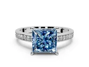 Solitaire Engagement Ring Setting for Fancy Blue Princess Cut Center with Channel-Set Accent Band and Prong Head in Platinum