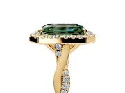 Halo Engagement Ring Setting for Fancy Green Emerald Cut Center with Twist Band and Prong Head in Yellow Gold