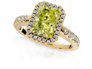 Accent Halo Engagement Ring Setting for Fancy Yellow Radiant Cut Center with Full-Length Pave Band and Prong Head in Yellow Gold