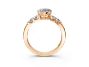 5 Stone Engagement Ring Setting for Heart-Shaped Center with Plain Band and Prong Head in Rose Gold