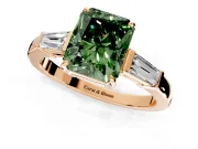 3 Stone Engagement Ring Setting for Fancy Green Radiant Cut Center with Baguette Accents and Prong Head in Rose Gold