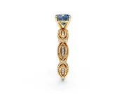 Solitaire Engagement Ring Setting for Fancy Blue Cushion Cut Center with Marquise Panel Band and Prong Head in Yellow Gold