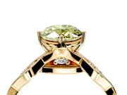 Solitaire Engagement Ring Setting for Fancy Yellow Oval Center with Accented Twist Band and Leaf Prong Head in Yellow Gold
