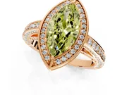 Halo Engagement Ring Setting for Fancy Yellow Marquise Center with Framed Halo, Pave Band and Prong Head in Rose Gold