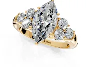 Cluster Engagement Ring Setting for Marquise Center with Round Cut Accent Frame and Prong Head in Yellow Gold