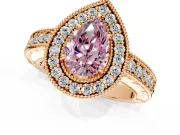 Milgrain Halo Engagement Ring Setting for Fancy Pink Pear-Shaped Center with Pave Band and Prong Head in Rose Gold