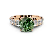 Solitaire Engagement Ring Setting for Fancy Green Round Cut Center with Graduated Shared Prongs and Prong Head in Rose Gold