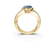 Halo Engagement Ring Setting for Fancy Blue Heart-Shaped Center with Wide-Open Pave Split Shank and Prong Head in Yellow Gold