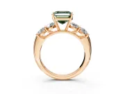 5 Stone Engagement Ring Setting for Fancy Green Asscher Cut Center with Graduated Accents and Prong Head in Rose Gold