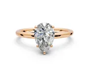 Solitaire Engagement Ring Setting for Pear-Shaped Center with Plain Band, Open Basket and Prong Head in Rose Gold