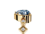 Milgrain Bezel Engagement Ring Setting for Fancy Blue Heart-Shaped Center with Marquise Stations and Bezel Head in Yellow Gold