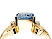 Solitaire Engagement Ring Setting for Fancy Blue Princess Cut Center with Twisted Band and Scroll Prong Head in Yellow Gold