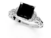 Solitaire Engagement Ring Setting for Fancy Black Princess Cut Center with Filigree Band and Prong Head in White Gold