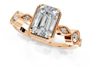Vintage Station Engagement Ring Setting for Emerald Cut Center with Accents and Prong Head in Rose Gold