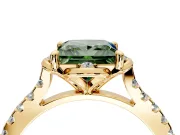 Floral Engagement Ring Setting for Fancy Green Princess Cut Center with Pave Band and Floral Prong Head in Yellow Gold