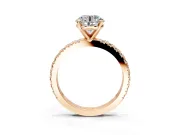 Solitaire Engagement Ring Setting for Round Cut Center with Fine Pave Band and Claw Prong Head in Rose Gold