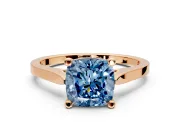 Solitaire Engagement Ring Setting for Fancy Blue Cushion Cut Center with Tapered Shoulders and Prong Head in Rose Gold