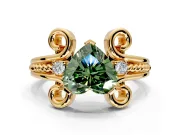 Solitaire Engagement Ring Setting for Fancy Green Heart-Shaped Center with Twisted Band and Scroll Prong Head in Yellow Gold