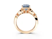 Solitaire Engagement Ring Setting for Fancy Blue Princess Cut Center with Marquise and Bezel Accents and Prong Head in Rose Gold