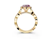 Halo Engagement Ring Setting for Fancy Pink Heart-Shaped Center with Twist Band and Prong Head in Yellow Gold