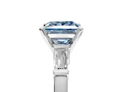 3 Stone Engagement Ring Setting for Fancy Blue Princess Cut Center with Channel Baguette Accents and Prong Head in Sterling Silver