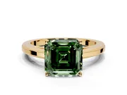 Solitaire Engagement Ring Setting for Fancy Green Asscher Cut Center with Flat-Sided Plain Band and Prong Head in Yellow Gold