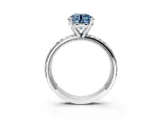 Solitaire Engagement Ring Setting for Fancy Blue Round Cut Center with Milgrain X Pattern Band and Prong Head in White Gold