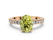 Solitaire Engagement Ring Setting for Fancy Yellow Oval Center with Single Row Accent Band and Prong Head in Rose Gold